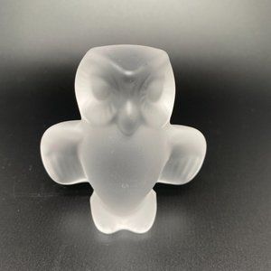 VINTAGE CRISTAL DE SEVRES FRANCE FROSTED CRYSTAL OWL PAPERWEIGHT 3" TALL